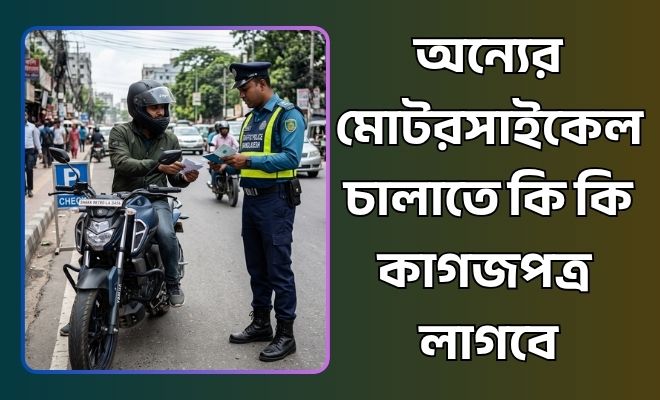 অন্যের মোটরসাইকেল চালাতে কি কি কাগজপত্র